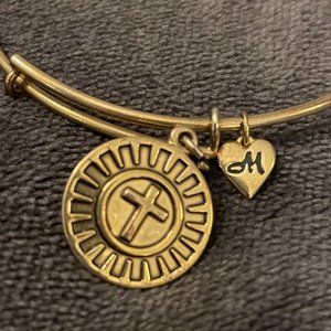 Adjustable Gold Cross Bangle Bracelet